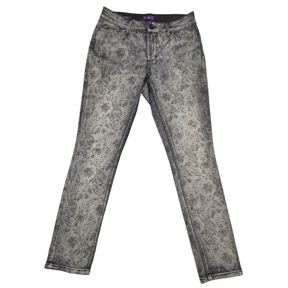 NYDJ Jeans Womens Sz 6 Alina Legging Skinny Lift Tuck Mid Rise Gray Floral Print